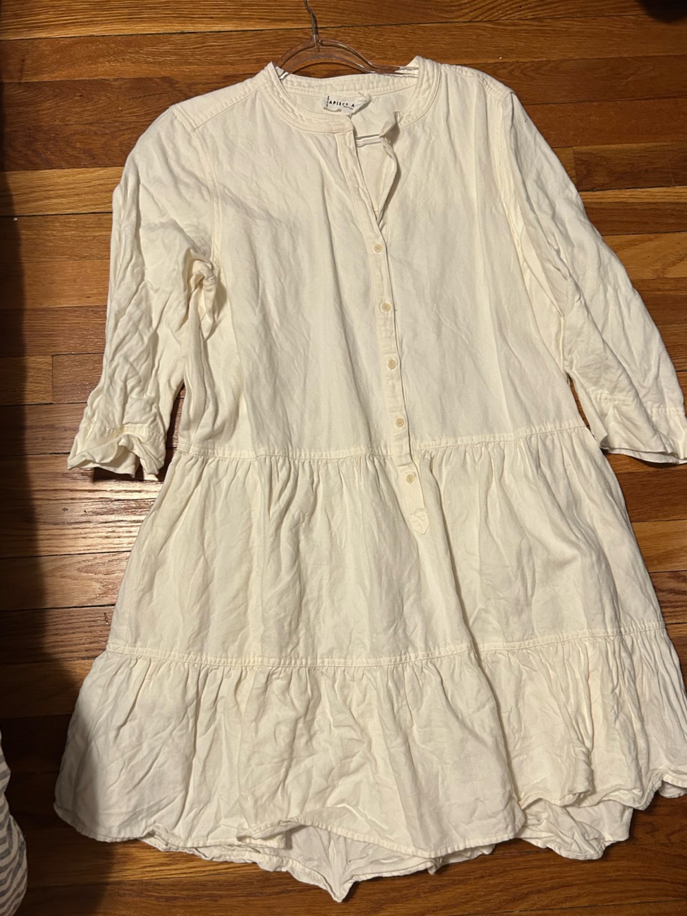 Apiece Apart Cream Button-Front Tiered Cotton Dress